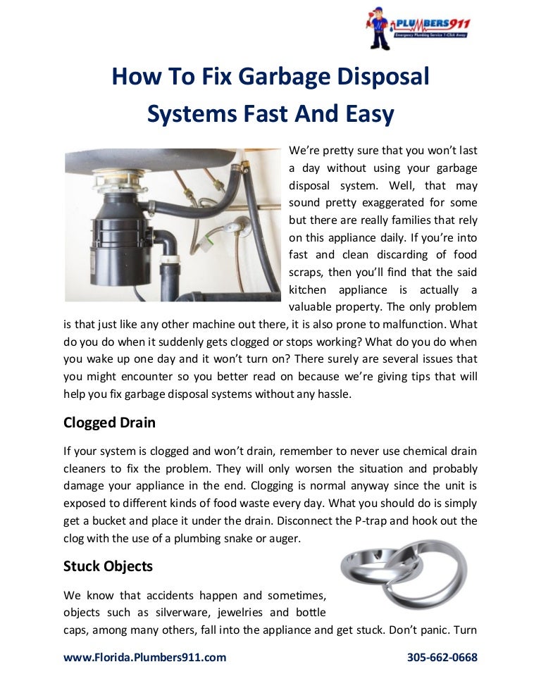 How To Fix Garbage Disposal Systems Fast And Easy