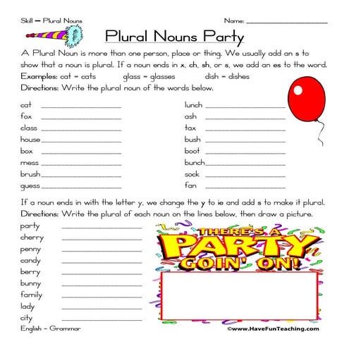 Plural noun worksheet number 4 | PDF