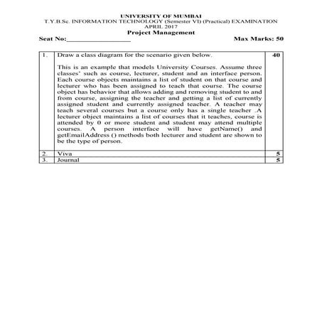 Project Management (2017) slip question (MUM University)