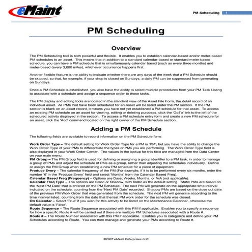 Pm Scheduleing