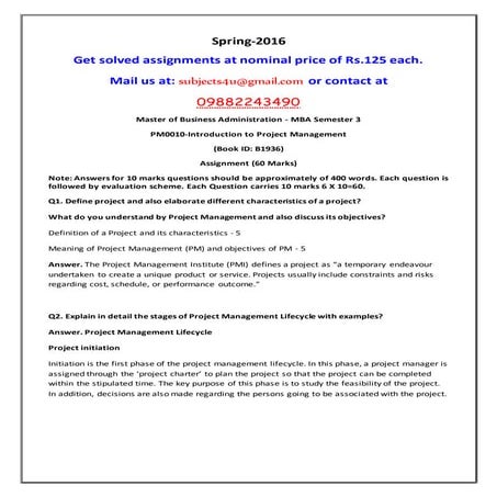 Pm0010 introduction to project management