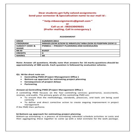 Pm0011   project planning and scheduling