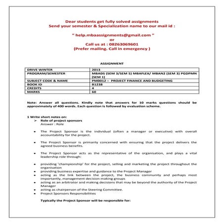 Pm0012 –  project finance and budgeting