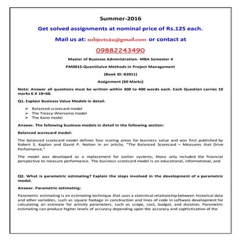 Pm0015 quantitaive methods in project management