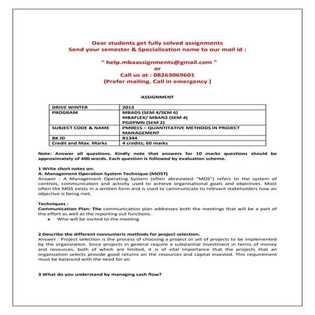 Pm0015 quantitative methods in project management | DOCX