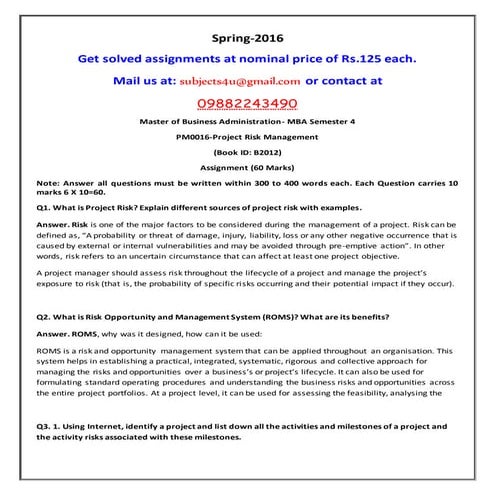 Pm0016 project risk management