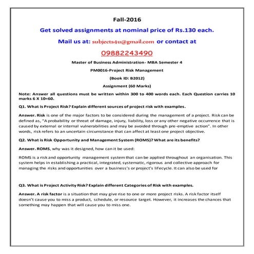 Pm0016 project risk management