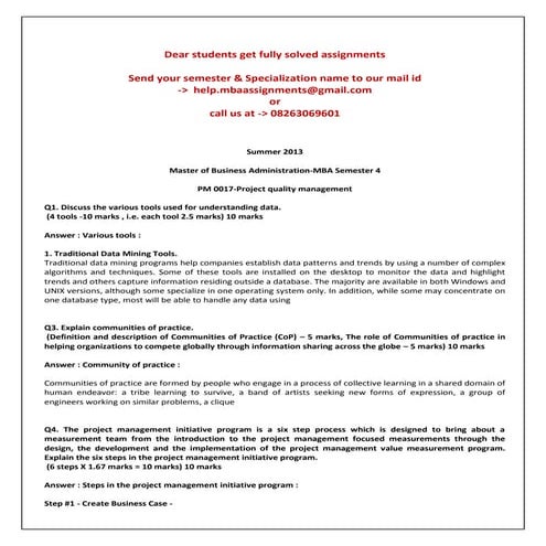 Pm0017 project quality management