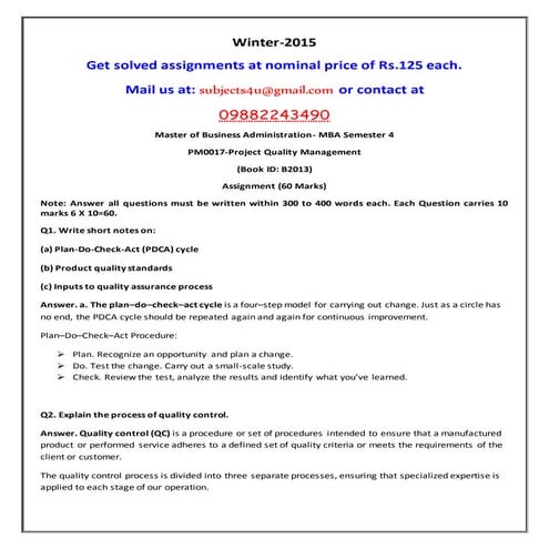 Pm0017 project quality management