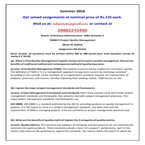 Pm0017 project quality management