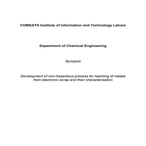 Synopsis for Recovery of precious metals from electronic scrap