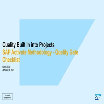 SAP Activate Methodology - Quality Gate Checklist