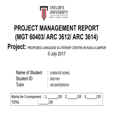 PROJECT MANAGEMENT REPORT