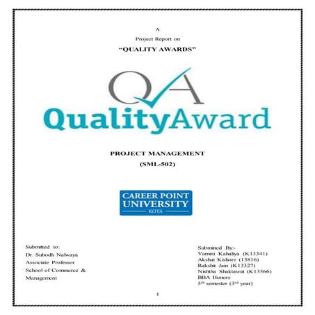 QUALITY AWARD ASSIGNMENT