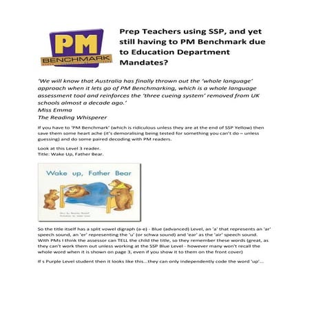 PM Benchmarking is a Whole Language Based Reading Assessment Ttool