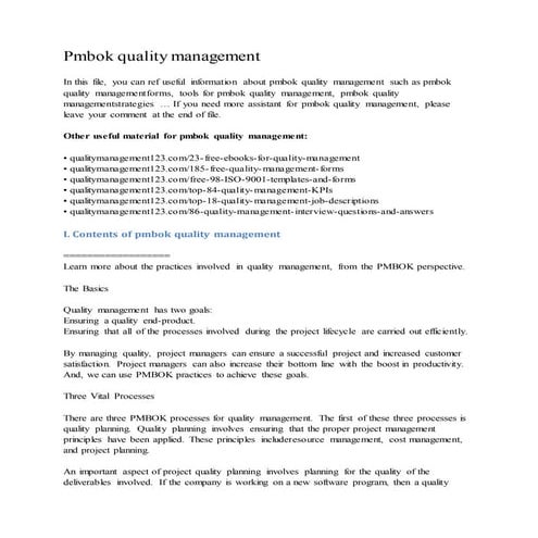 Pmbok quality management