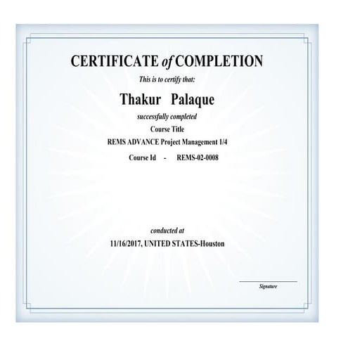 Project Management- Certificate of Completion
