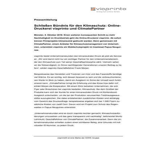 viaprinto-Pressemitteilung klimaneutraler Druck