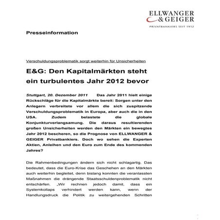 E&G: Den Kapitalmärkten steht ein turbulentes Jahr 2012 bevor