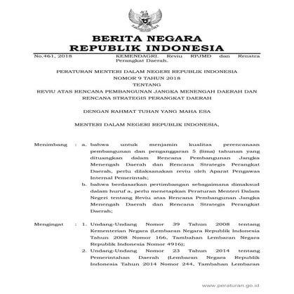 P mendagri 9 2018 reviu rpjmd&amp; renstra pd