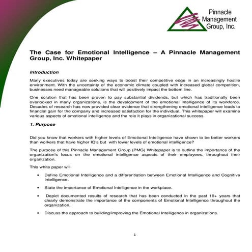 The Case for Emotional Intelligence – A Pinnacle Management Group, Inc. White...
