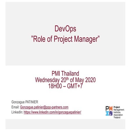 PMI Thailand:   DevOps / Roles of Project Manager (20-May-2020)
