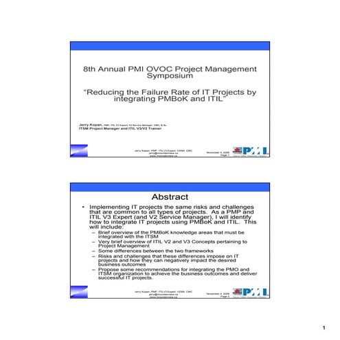 Mountainview ITSM: Reducing Project failure by integrating PMBoK and ITSM