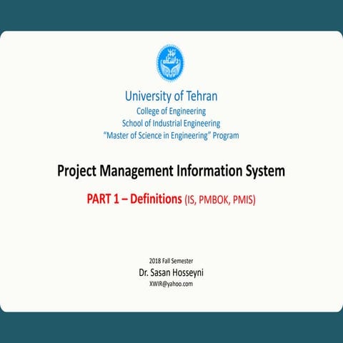 PMIS Course Part 1 – Definitions