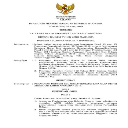 Pmk 257 2014 revisi dipa ta 2015