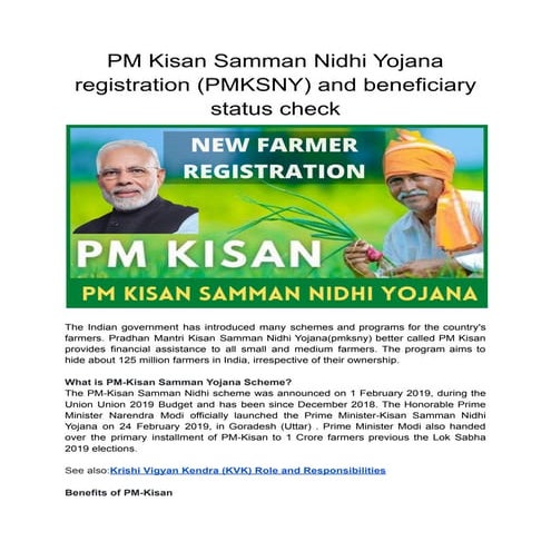 PM Kisan Samman Nidhi Yojana Registration (PMKSNY) 