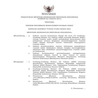 Pmk no. 82 ttg sistem informasi manajemen rs