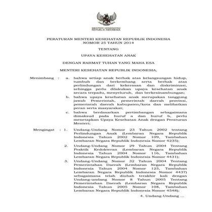 Pmk no. 25 ttg upaya kesehatan anak
