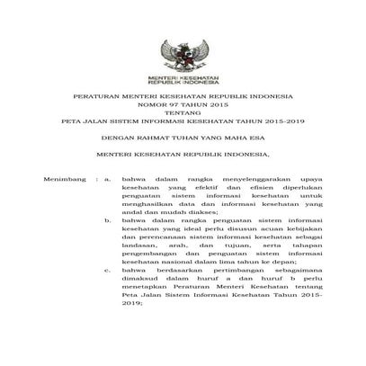 Pmk no. 97 ttg peta jalan sistem informasi kesehatan tahun 2015 2019