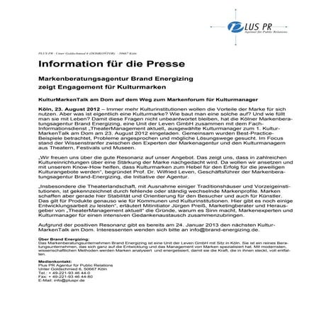 Pressemeldung: Brand Energizing zeigt Kultur-Engagement 