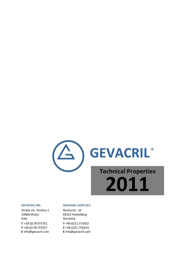 Pmma Properties Data Sheet Gevacril