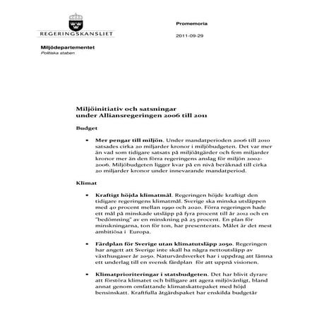 Miljöresultat i Alliansregeringen 2006-2011