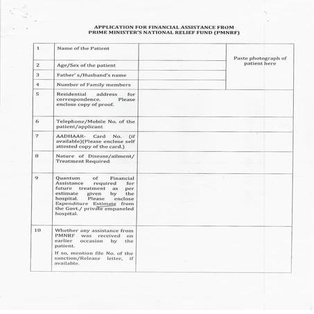 Prime Minister Relief Fund Form | PDF