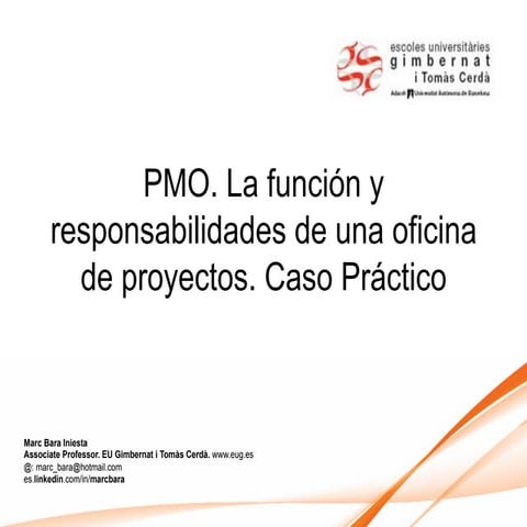 PMO: La función y responsabilidades de una oficina de proyectos. caso práctic...