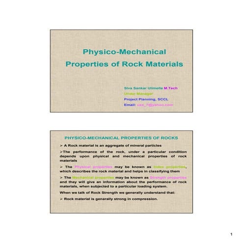 Physico-Mechanical properties of rock materials