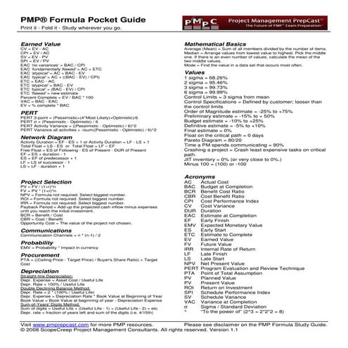 Pmp formula pocket guide