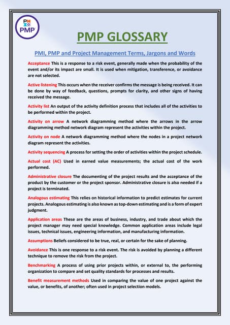 PMP GLOSSARY