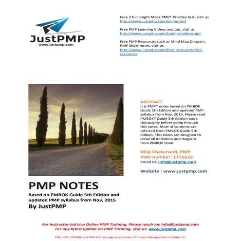 Free PMP Notes based on PMBOK guide and covers latest PMP changes after ...