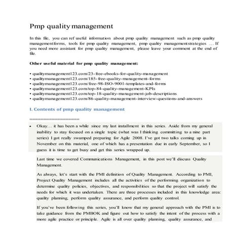 Pmp quality management