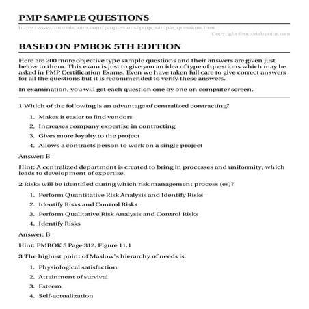 Pmp sample questions