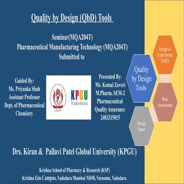 Quality by Design Tools in Pharmaceutical Manufacturing Technology