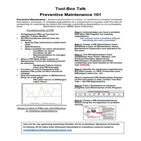 PM Tool Box Talk 101 -  Fundamentals of Preventive Maintenance