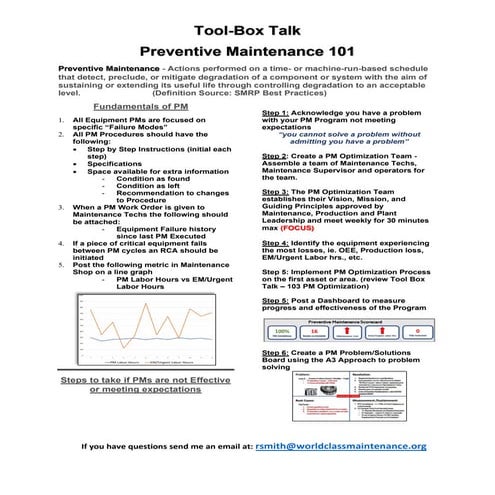 PM Tool Box Talk 101 - Fundamentals of Preventive Maintenance