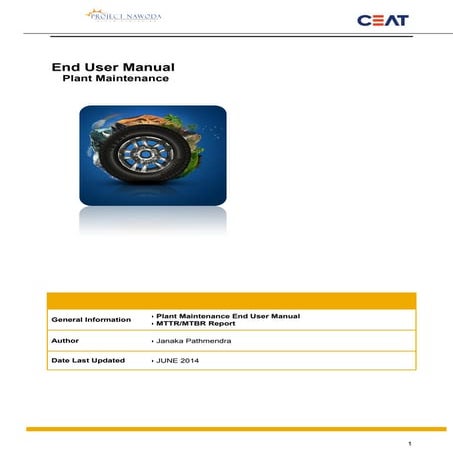 Plant Maintenance user manual MTTR Report | PDF