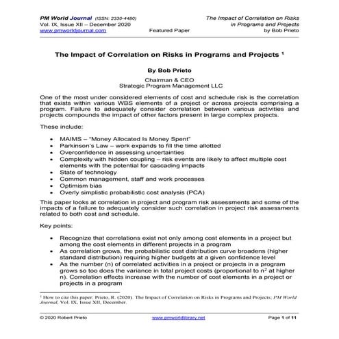 Impact of correlation on risks in programs and projects 