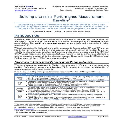 Building a Credible Performance Measurement Baseline (PM Journal)